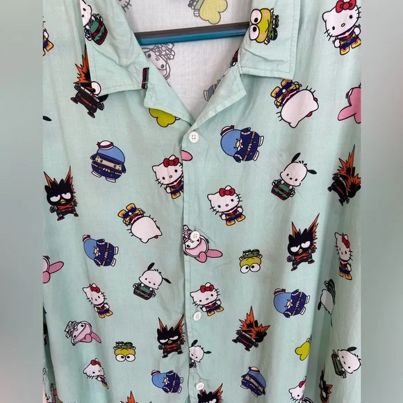 My Hero Academia Hello Kitty Button Up Shirt Short Sleeve XL - Picture 2 of 8